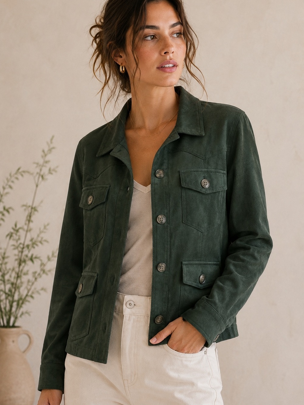 NWT KUT From The Kloth Hunter Green Faux Suede Utility Jacket XS